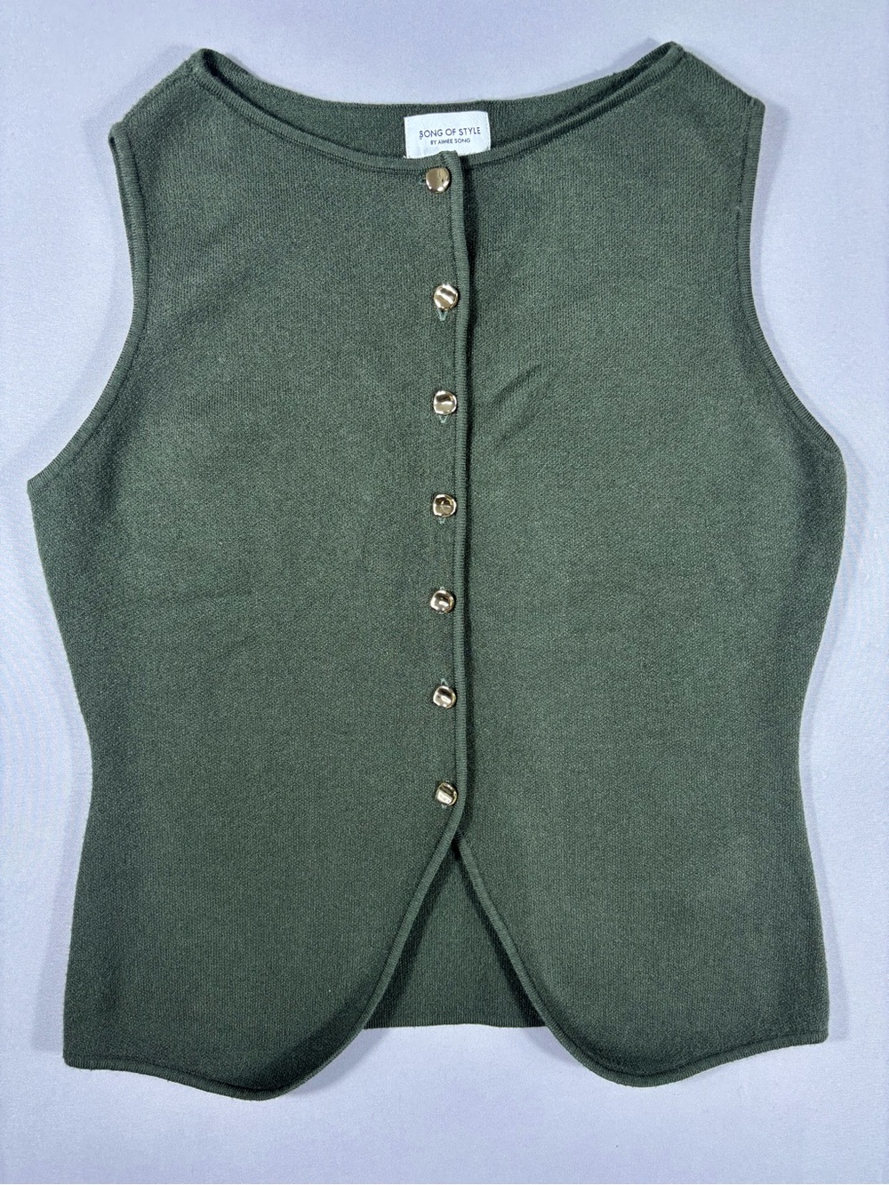Song of Style Aimee Song Olive Knit Sweater Vest M Gold Button Front